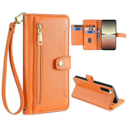 For Sony Xperia 5 IV Sheep Texture Cross-body Zipper Wallet Leather Phone Case(Orange) - Sony Cases by PMC Jewellery | Online Shopping South Africa | PMC Jewellery | Buy Now Pay Later Mobicred