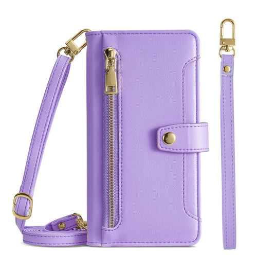 For Sony Xperia Ace III Sheep Texture Cross-body Zipper Wallet Leather Phone Case(Purple) - Sony Cases by PMC Jewellery | Online Shopping South Africa | PMC Jewellery | Buy Now Pay Later Mobicred