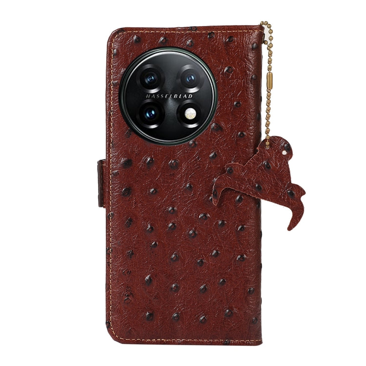For OnePlus 11 5G Ostrich Pattern Genuine Leather RFID Phone Case(Coffee) - OnePlus Cases by PMC TechLife | Online Shopping South Africa | PMC TechLife | Buy Now Pay Later Mobicred