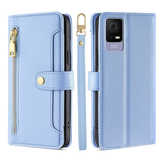 For TCL 405 / 406 / 408 Sheep Texture Cross-body Zipper Wallet Leather Phone Case(Blue) - More Brand by PMC Jewellery | Online Shopping South Africa | PMC Jewellery | Buy Now Pay Later Mobicred