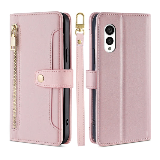 For Fujitsu Arrows N F-51C Sheep Texture Cross-body Zipper Wallet Leather Phone Case(Pink) - More Brand by PMC Jewellery | Online Shopping South Africa | PMC Jewellery | Buy Now Pay Later Mobicred