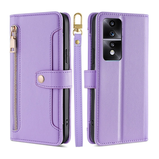 For Honor 80 GT Sheep Texture Cross-body Zipper Wallet Leather Phone Case(Purple) - Honor Cases by PMC Jewellery | Online Shopping South Africa | PMC Jewellery | Buy Now Pay Later Mobicred