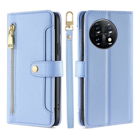 For OnePlus 11 Sheep Texture Cross-body Zipper Wallet Leather Phone Case(Blue) - OnePlus Cases by PMC Jewellery | Online Shopping South Africa | PMC Jewellery | Buy Now Pay Later Mobicred