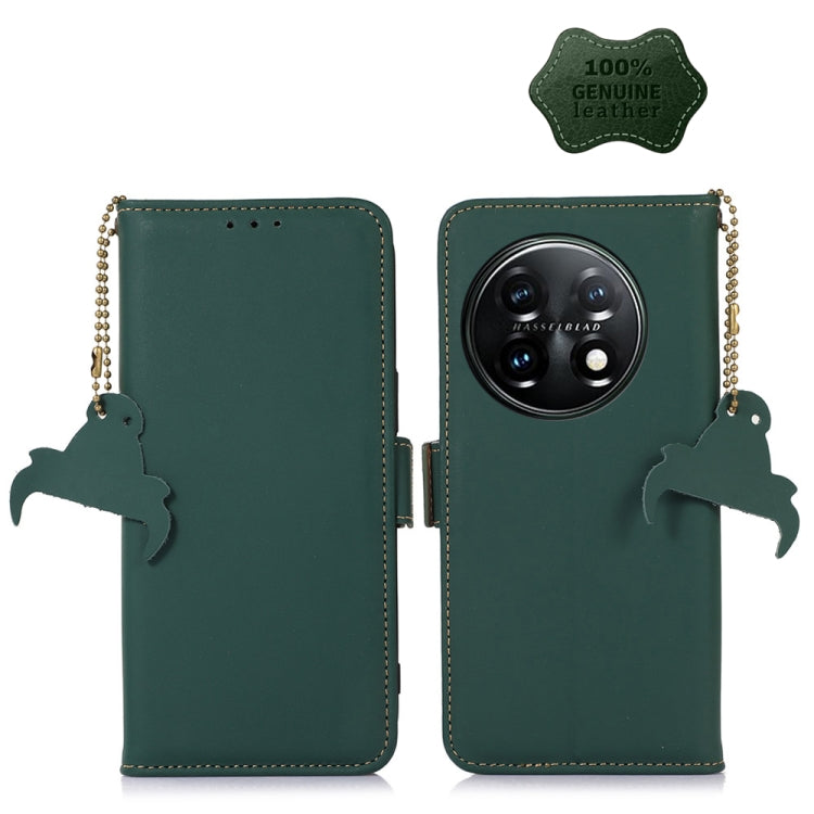 For OnePlus 11 Genuine Leather Magnetic RFID Leather Phone Case(Green) - OnePlus Cases by PMC TechLife | Online Shopping South Africa | PMC TechLife | Buy Now Pay Later Mobicred