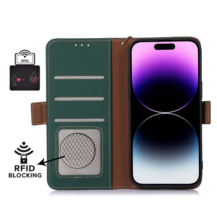 For OnePlus 11 Genuine Leather Magnetic RFID Leather Phone Case(Green) - OnePlus Cases by PMC TechLife | Online Shopping South Africa | PMC TechLife | Buy Now Pay Later Mobicred