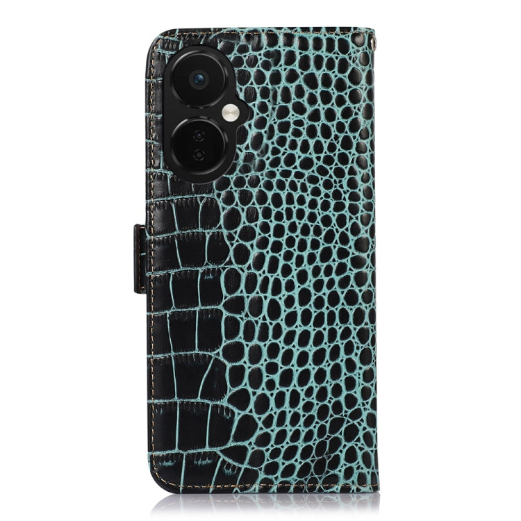 For OnePlus Nord CE 3 Lite Crocodile Top Layer Cowhide RFID Leather Phone Case(Green) - OnePlus Cases by PMC TechLife | Online Shopping South Africa | PMC TechLife | Buy Now Pay Later Mobicred