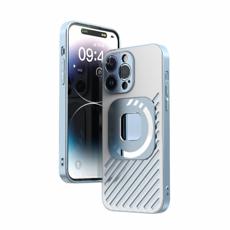 For iPhone 14 Pro R-JUST Square Round Mirror PC+TPU Phone Case(Blue) - iPhone 14 Pro Cases by R-JUST | Online Shopping South Africa | PMC Jewellery