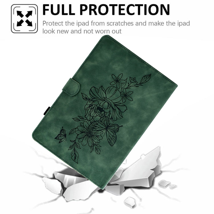 For 7 inch Tablets Peony Butterfly Embossed Leather Tablet Case(Green) - 7 inch by PMC TechLife | Online Shopping South Africa | PMC TechLife | Buy Now Pay Later Mobicred
