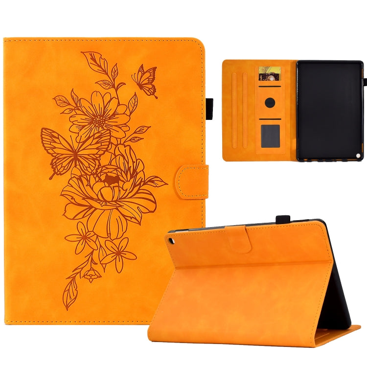For Amazon Kindle Fire HD8 2022 Peony Butterfly Embossed Leather Smart Tablet Case(Khaki) - Amazon by PMC TechLife | Online Shopping South Africa | PMC TechLife | Buy Now Pay Later Mobicred
