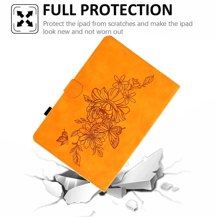 For Amazon Kindle Fire HD8 2022 Peony Butterfly Embossed Leather Smart Tablet Case(Khaki) - Amazon by PMC TechLife | Online Shopping South Africa | PMC TechLife | Buy Now Pay Later Mobicred