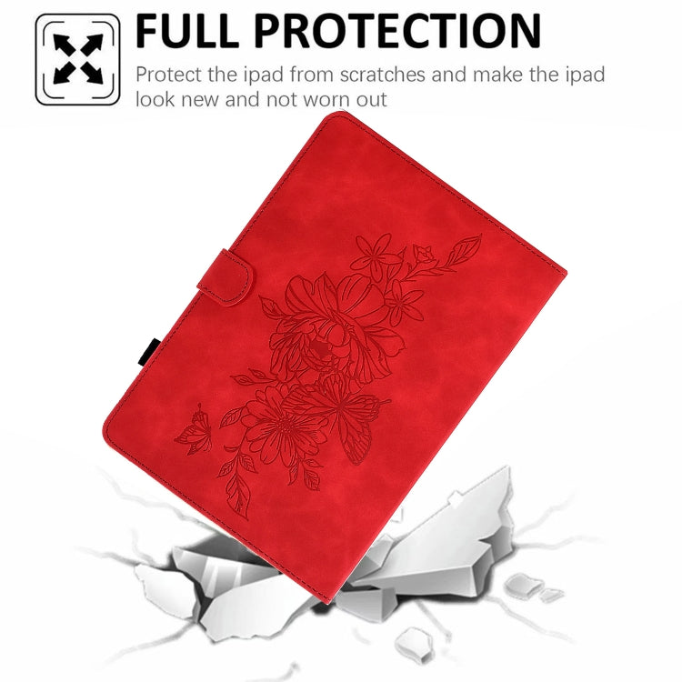 For Amazon Kindle Fire HD8 2018/2017/2016 Peony Butterfly Embossed Leather Smart Tablet Case(Red) - Amazon by PMC TechLife | Online Shopping South Africa | PMC TechLife | Buy Now Pay Later Mobicred