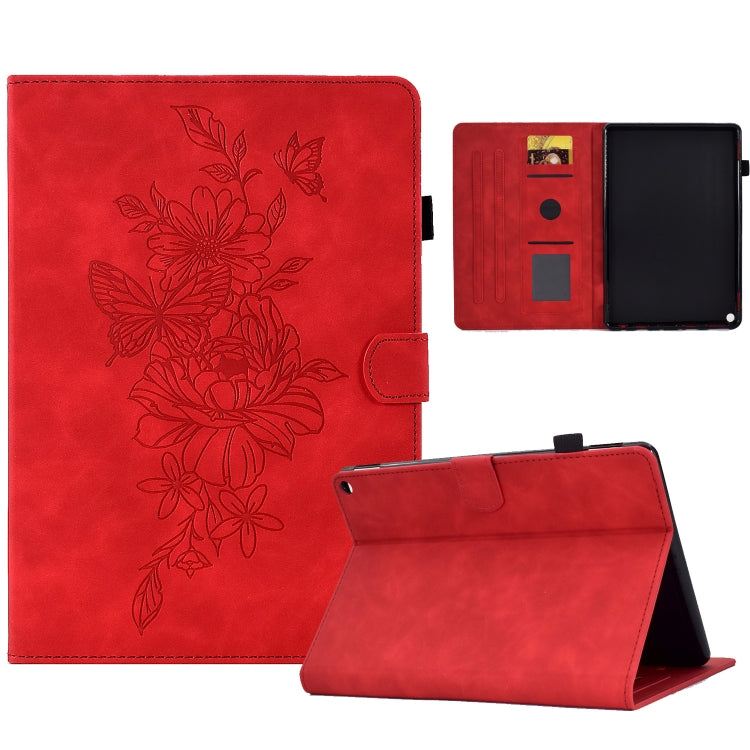 For Amazon Kindle Fire HD8 2020 Peony Butterfly Embossed Leather Smart Tablet Case(Red) - Amazon by PMC TechLife | Online Shopping South Africa | PMC TechLife | Buy Now Pay Later Mobicred