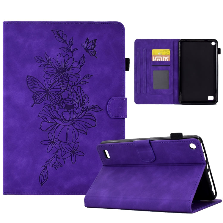 For Amazon Kindle Fire 7 2019/2017/2015 Peony Butterfly Embossed Leather Smart Tablet Case(Purple) - Amazon by PMC TechLife | Online Shopping South Africa | PMC TechLife | Buy Now Pay Later Mobicred