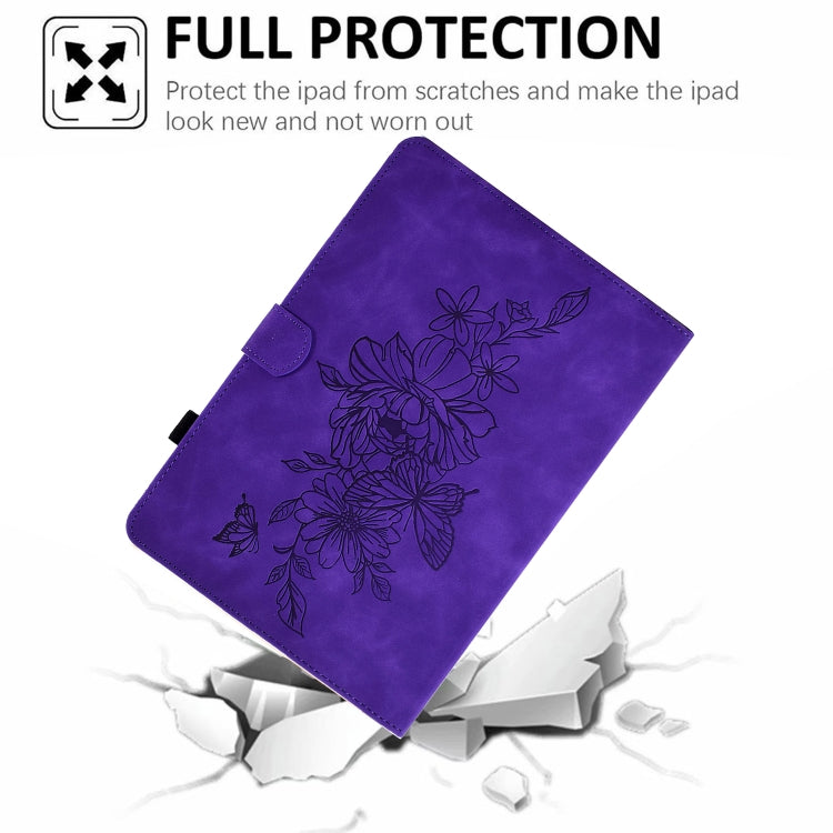 For Amazon Kindle Fire 7 2019/2017/2015 Peony Butterfly Embossed Leather Smart Tablet Case(Purple) - Amazon by PMC TechLife | Online Shopping South Africa | PMC TechLife | Buy Now Pay Later Mobicred