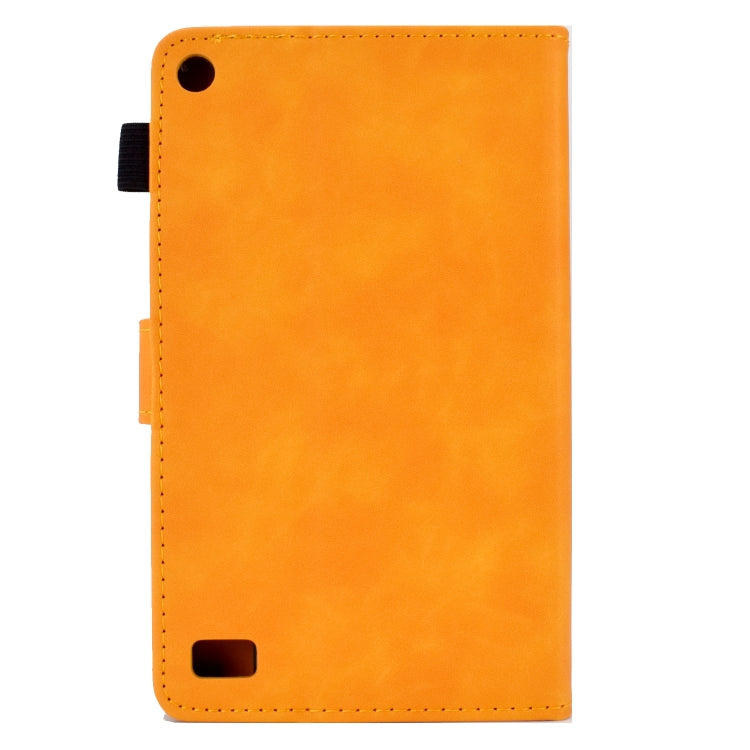 For Amazon Kindle Fire 7 2019/2017/2015 Peony Butterfly Embossed Leather Smart Tablet Case(Khaki) - Amazon by PMC TechLife | Online Shopping South Africa | PMC TechLife | Buy Now Pay Later Mobicred
