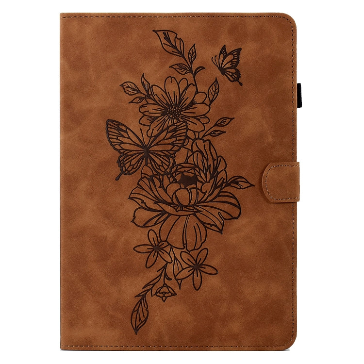For Amazon Kindle Fire 7 2022 Peony Butterfly Embossed Leather Smart Tablet Case(Brown) - Amazon by PMC TechLife | Online Shopping South Africa | PMC TechLife | Buy Now Pay Later Mobicred