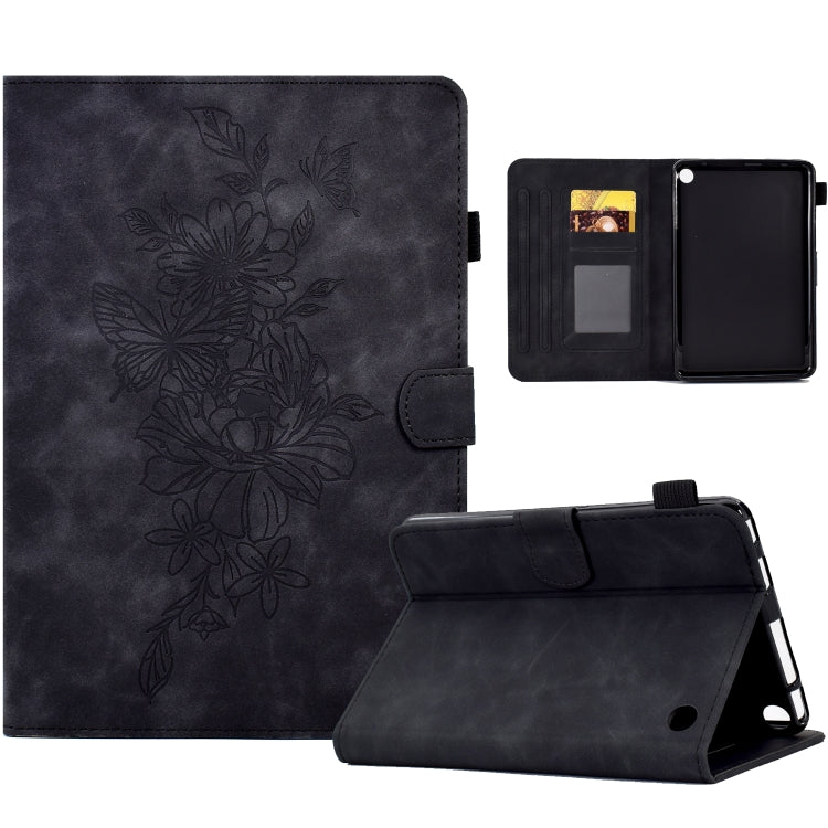 For Amazon Kindle Fire 7 2022 Peony Butterfly Embossed Leather Smart Tablet Case(Black) - Amazon by PMC TechLife | Online Shopping South Africa | PMC TechLife | Buy Now Pay Later Mobicred