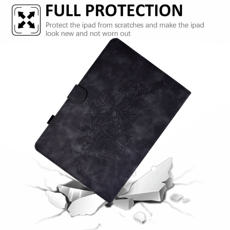 For Amazon Kindle Fire 7 2022 Peony Butterfly Embossed Leather Smart Tablet Case(Black) - Amazon by PMC TechLife | Online Shopping South Africa | PMC TechLife | Buy Now Pay Later Mobicred