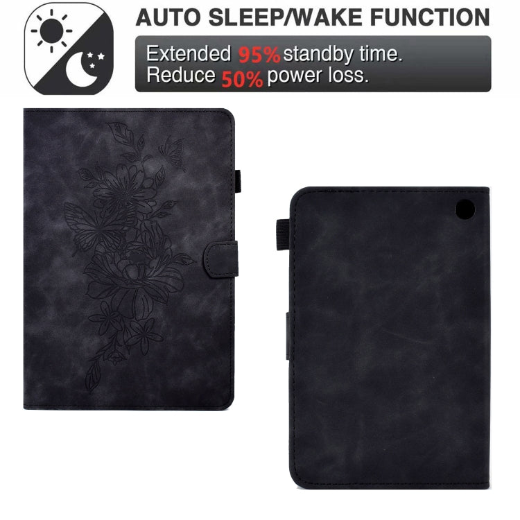 For Amazon Kindle Fire 7 2022 Peony Butterfly Embossed Leather Smart Tablet Case(Black) - Amazon by PMC TechLife | Online Shopping South Africa | PMC TechLife | Buy Now Pay Later Mobicred