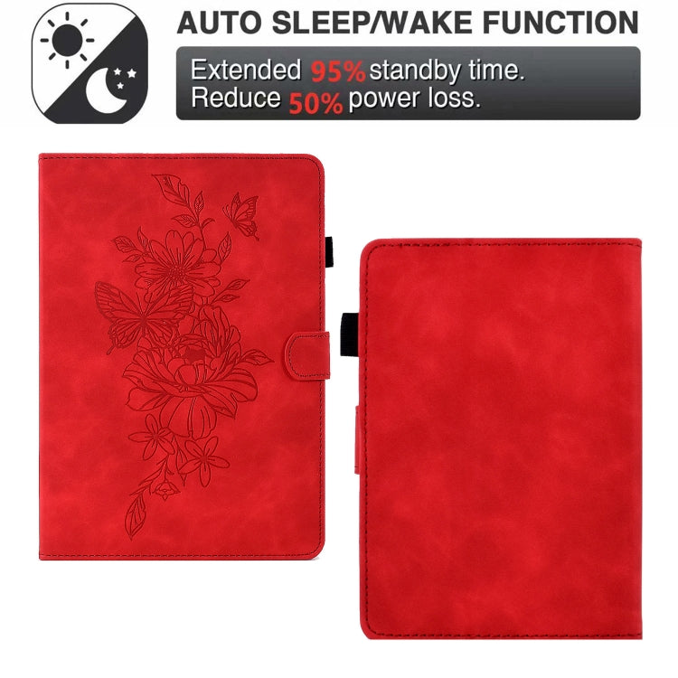 For Amazon Kindle Paperwhite 4/3/2/1 Peony Butterfly Embossed Leather Smart Tablet Case(Red) - Amazon by PMC TechLife | Online Shopping South Africa | PMC TechLife | Buy Now Pay Later Mobicred