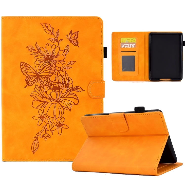 For Amazon Kindle Paperwhite 5 Peony Butterfly Embossed Leather Smart Tablet Case(Khaki) - Amazon by PMC TechLife | Online Shopping South Africa | PMC TechLife | Buy Now Pay Later Mobicred