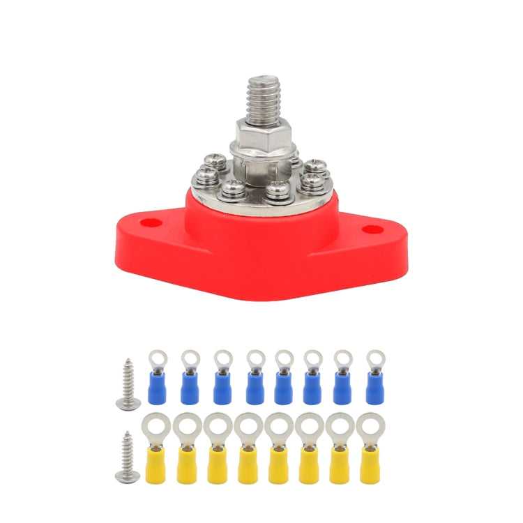 3/8 inch M10 RV Yacht 8-way Terminal Stud with 2 M5x20 Screws + 16pcs Terminals(Red) - Booster Cable & Clip by PMC Jewellery | Online Shopping South Africa | PMC Jewellery | Buy Now Pay Later Mobicred