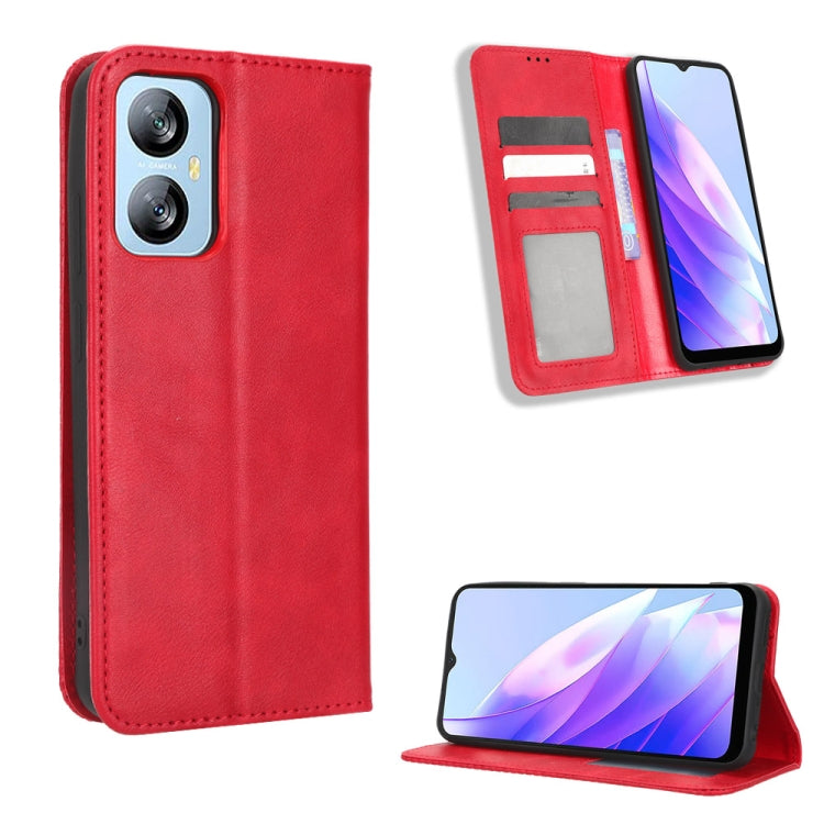 For Blackview A52 Magnetic Buckle Retro Texture Leather Phone Case(Red) - More Brand by PMC Jewellery | Online Shopping South Africa | PMC Jewellery | Buy Now Pay Later Mobicred