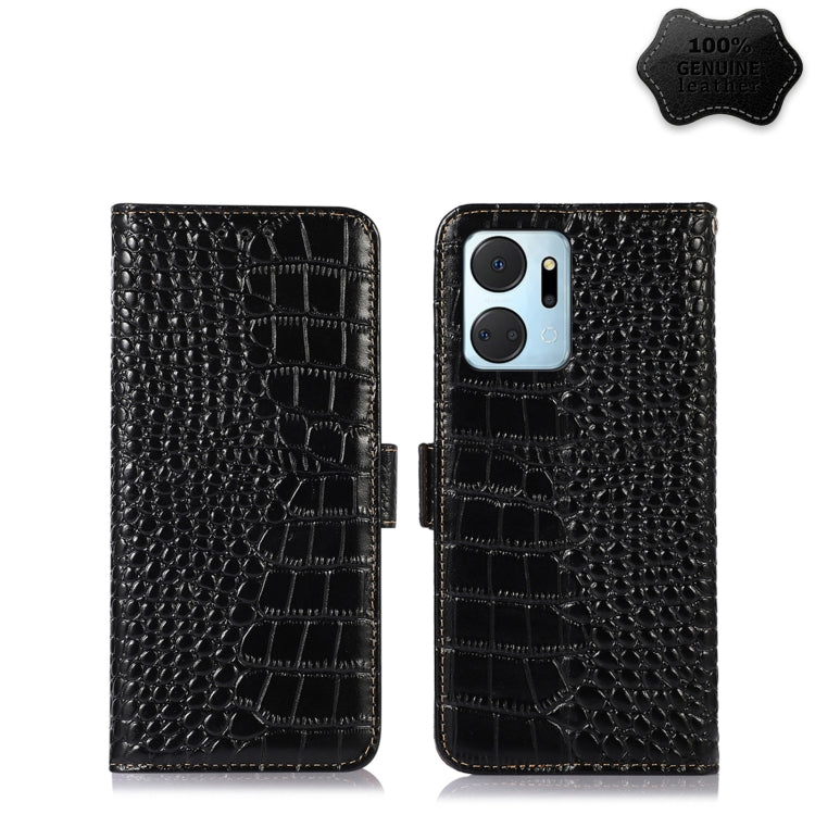 For Honor X7a 4G Crocodile Top Layer Cowhide Leather Phone Case(Black) - Honor Cases by PMC TechLife | Online Shopping South Africa | PMC TechLife | Buy Now Pay Later Mobicred