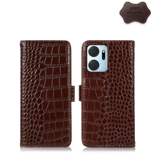 For Honor X7a 4G Crocodile Top Layer Cowhide Leather Phone Case(Brown) - Honor Cases by PMC Jewellery | Online Shopping South Africa | PMC Jewellery | Buy Now Pay Later Mobicred