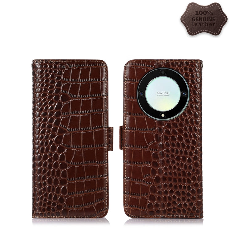 For Honor X9a/X40 5G Crocodile Top Layer Cowhide Leather Phone Case(Brown) - Honor Cases by PMC TechLife | Online Shopping South Africa | PMC TechLife | Buy Now Pay Later Mobicred