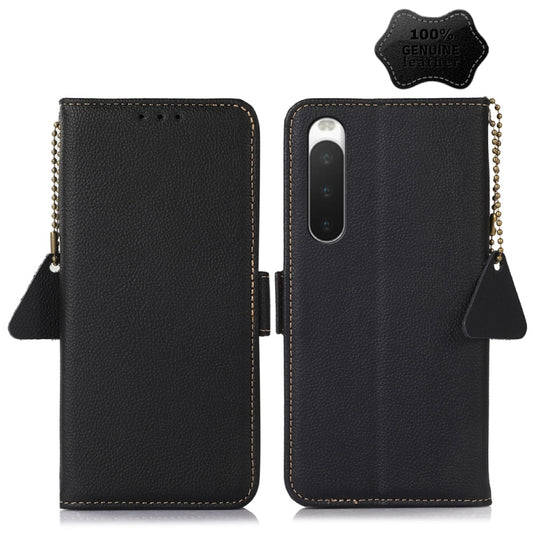 For Sony Xperia 10 IV Side-Magnetic TJ Genuine Leather RFID Phone Case(Black) - Sony Cases by PMC Jewellery | Online Shopping South Africa | PMC Jewellery | Buy Now Pay Later Mobicred