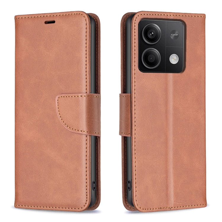 For Xiaomi Redmi Note 13 4G Global Lambskin Texture Pure Color Flip Leather Phone Case(Brown) - Note 13 Cases by PMC Jewellery | Online Shopping South Africa | PMC Jewellery | Buy Now Pay Later Mobicred