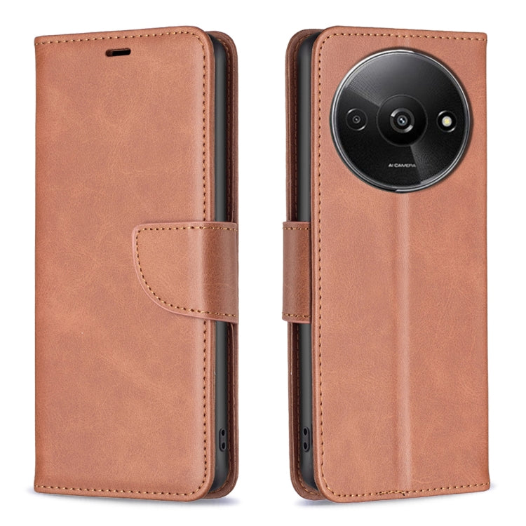 For Xiaomi Redmi A3 Lambskin Texture Pure Color Flip Leather Phone Case(Brown) - Xiaomi Cases by PMC Jewellery | Online Shopping South Africa | PMC Jewellery | Buy Now Pay Later Mobicred