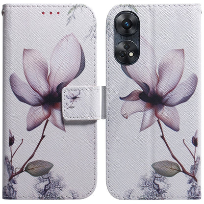 For OPPO Reno8 T 4G Coloured Drawing Flip Leather Phone Case(Magnolia) - OPPO Cases by PMC Jewellery | Online Shopping South Africa | PMC Jewellery | Buy Now Pay Later Mobicred