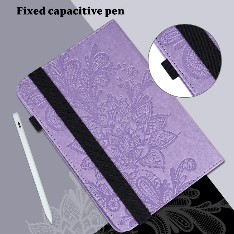 For Lenovo Tab M9 Lace Flower Embossing Pattern Leather Tablet Case(Purple) - Lenovo by PMC TechLife | Online Shopping South Africa | PMC TechLife | Buy Now Pay Later Mobicred