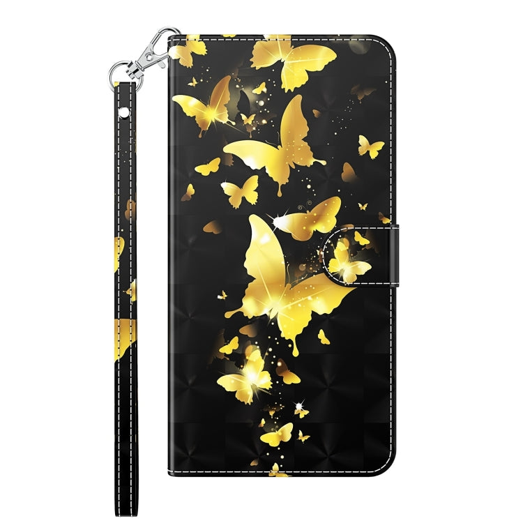 For Motorola Moto E13 3D Painting Pattern Leather Phone Case(Gold Butterfly) - Motorola Cases by PMC Jewellery | Online Shopping South Africa | PMC Jewellery | Buy Now Pay Later Mobicred