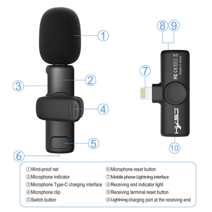 HXSJ F18 2.4G 8 Pin Noise Reduction Lavalier Wireless Microphone(Black) - Microphone by HXSJ | Online Shopping South Africa | PMC Jewellery | Buy Now Pay Later Mobicred