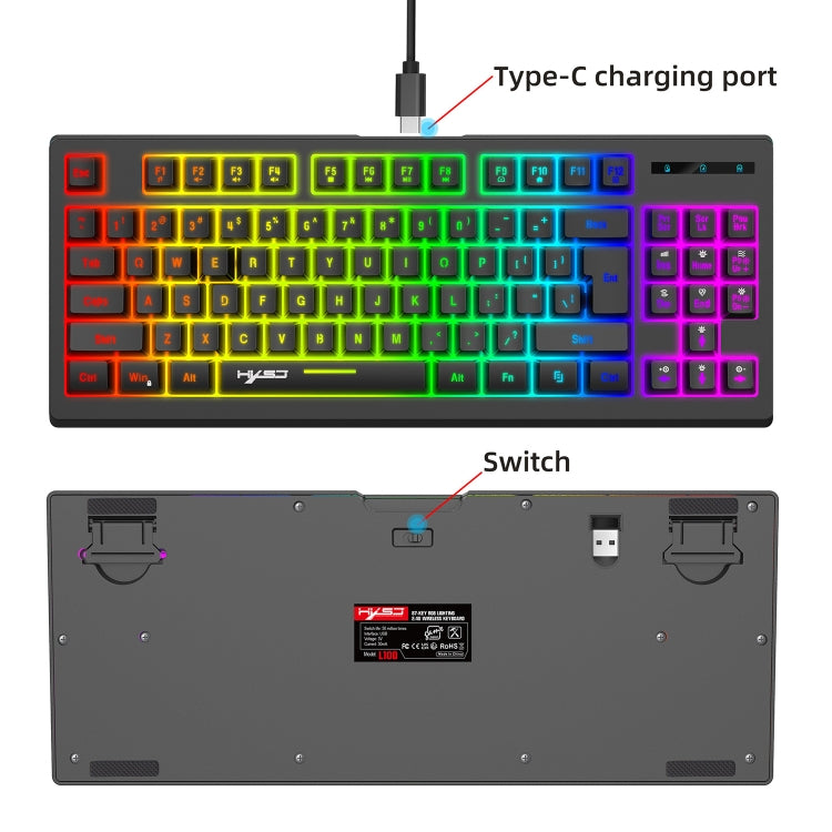 HXSJ L100 87 Keys RGB Backlit Film 2.4G Wireless Keyboard(Black) - Wireless Keyboard by HXSJ | Online Shopping South Africa | PMC Jewellery | Buy Now Pay Later Mobicred