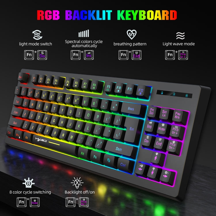 HXSJ L100 87 Keys RGB Backlit Film 2.4G Wireless Keyboard(Black) - Wireless Keyboard by HXSJ | Online Shopping South Africa | PMC Jewellery | Buy Now Pay Later Mobicred