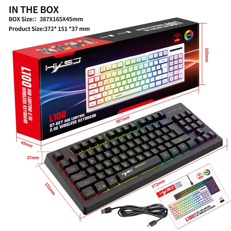 HXSJ L100 87 Keys RGB Backlit Film 2.4G Wireless Keyboard(Black) - Wireless Keyboard by HXSJ | Online Shopping South Africa | PMC Jewellery | Buy Now Pay Later Mobicred