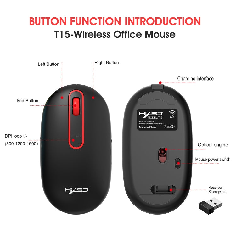 HXSJ T15 2.4GHz 4 Keys Wireless Mute Mouse(White) - Wireless Mice by HXSJ | Online Shopping South Africa | PMC Jewellery | Buy Now Pay Later Mobicred