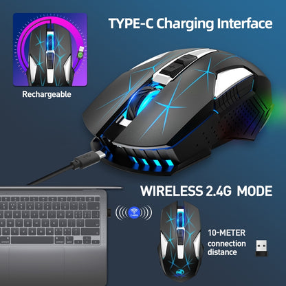 HXSJ T300 7 Keys 2400DPI 2.4G Colorful Luminous Wireless Mouse(Black) - Wireless Mice by HXSJ | Online Shopping South Africa | PMC Jewellery | Buy Now Pay Later Mobicred