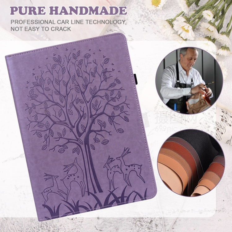 For Lenovo Tab M10 3rd Gen Tree & Deer Pattern Embossed Leather Tablet Case(Purple) - Lenovo by PMC TechLife | Online Shopping South Africa | PMC TechLife | Buy Now Pay Later Mobicred