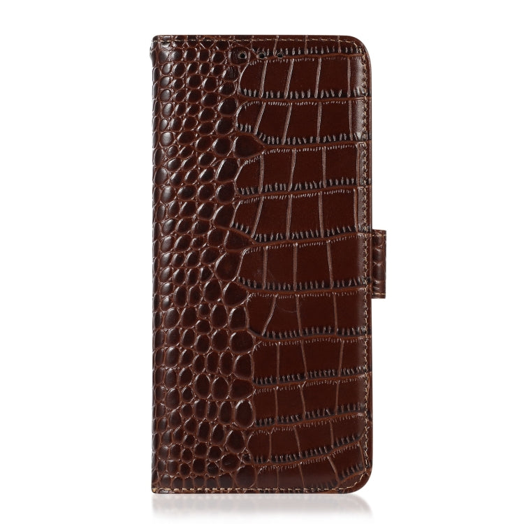 For Google Pixel 7a Crocodile Top Layer Cowhide Leather Phone Case(Brown) - Google Cases by PMC TechLife | Online Shopping South Africa | PMC TechLife | Buy Now Pay Later Mobicred