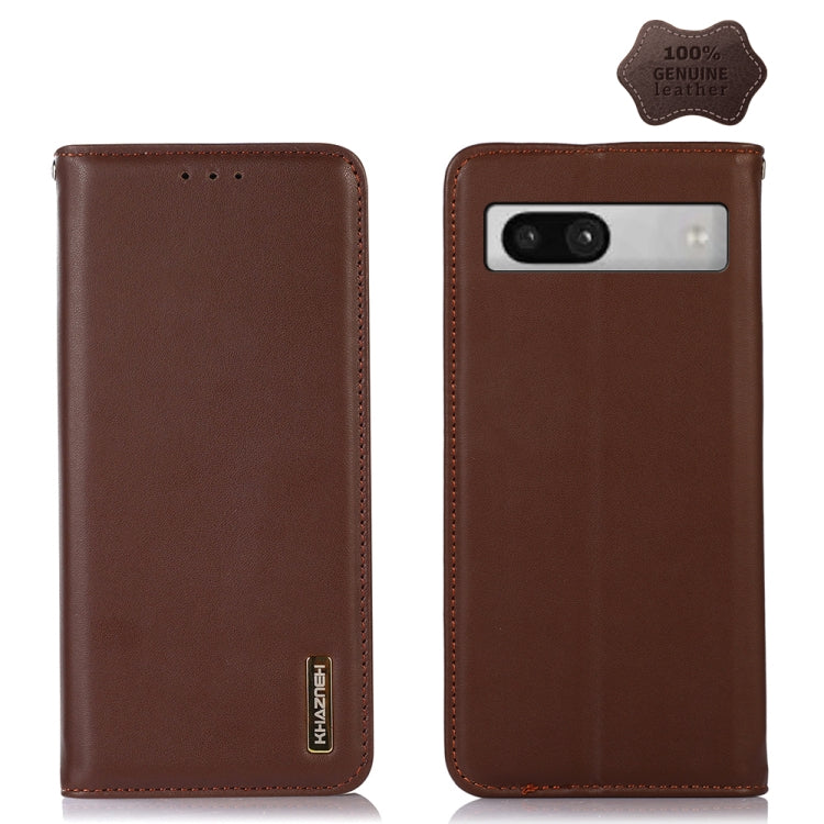 For Google Pixel 7a KHAZNEH Nappa Top Layer Cowhide Leather Phone Case(Brown) - Google Cases by PMC TechLife | Online Shopping South Africa | PMC TechLife | Buy Now Pay Later Mobicred