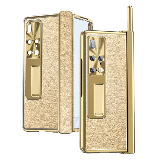 For Huawei Mate X2 Litchi Pattern Magnetic Shell Film Integrated Shockproof Phone Case(Champagne Gold) - Huawei Cases by PMC Jewellery | Online Shopping South Africa | PMC Jewellery | Buy Now Pay Later Mobicred