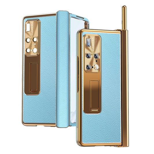 For Huawei Mate X2 Litchi Pattern Magnetic Shell Film Integrated Shockproof Phone Case(Blue Gold) - Huawei Cases by PMC Jewellery | Online Shopping South Africa | PMC Jewellery | Buy Now Pay Later Mobicred