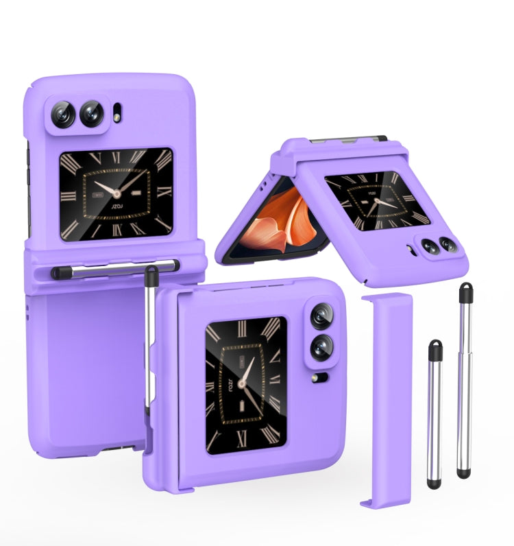 For Motorola Razr 2022 Macaron Three-piece Set Phone Case with Stylus(Purple) - Motorola Cases by PMC TechLife | Online Shopping South Africa | PMC TechLife | Buy Now Pay Later Mobicred