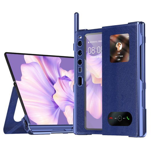 For Huawei Mate Xs 2 integrated Cross Pattern Electroplating All-inclusive Phone Case with Stand(Blue) - Huawei Cases by PMC Jewellery | Online Shopping South Africa | PMC Jewellery | Buy Now Pay Later Mobicred