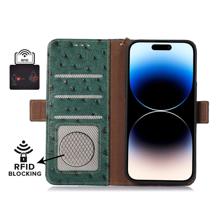 For Nokia G22 4G Ostrich Pattern Genuine Leather RFID Phone Case(Green) - Nokia Cases by PMC TechLife | Online Shopping South Africa | PMC TechLife | Buy Now Pay Later Mobicred